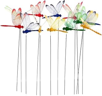 24 Pieces 3D Dragonfly Garden Decor Dragon Fly Garden Stakes Dragonflies Garden Ornaments Patio Decoration Dragonfly Stakes with Sticks, 4 Colors