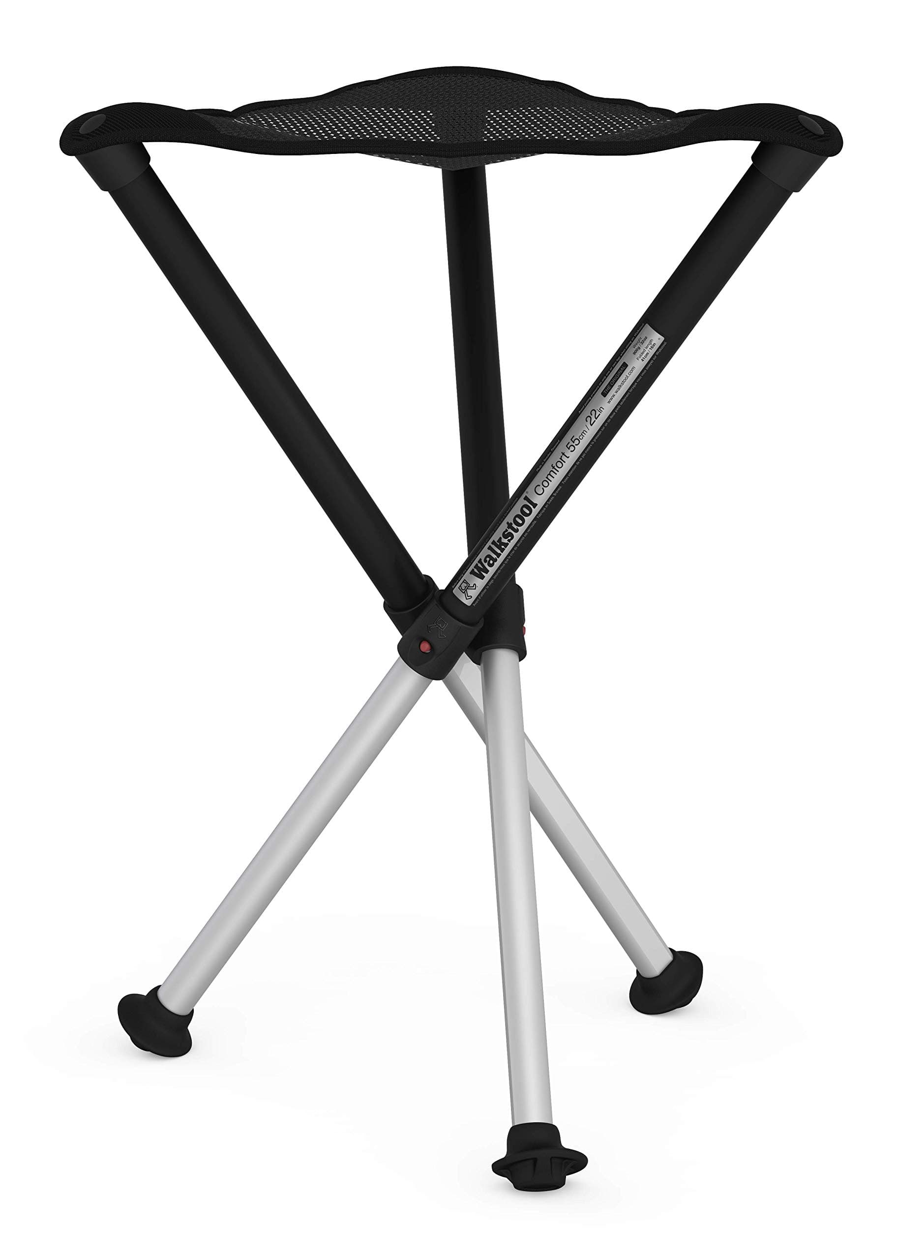 Comfort Model - Black and Silver - 3 Legged Folding Stool in Aluminium - Height 18" to 30" - Maximum Load 440 to 550 Lbs - Made in Sweden