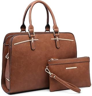 Women Satchel Handbags Shoulder Purses Totes Top Handle Work Bags with 3 Compartments (2-Brown)