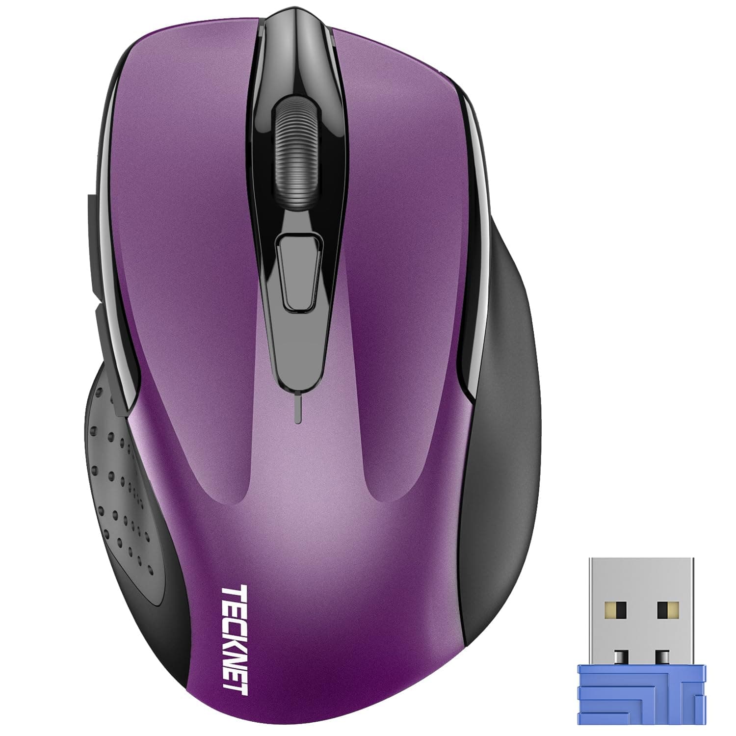 TECKNET Wireless Mouse, 2.4G Ergonomic Optical Mouse, Computer Mouse for Laptop, PC, Computer, Chromebook, Notebook, 6 Buttons, 24 Months Battery Life, 2600 DPI, 5 Adjustment Levels - Purple
