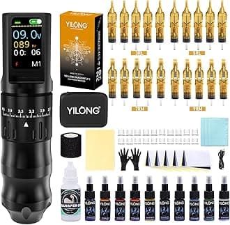 Wireless Tattoo Gun Kit for Beginners – Rotary Tattoo Pen with 1200mAh Battery, Touch Button LED Smart Display, Adjustable 6-Stroke Length with Tattoo Needles Cartridges Tattoo Kit for Artists