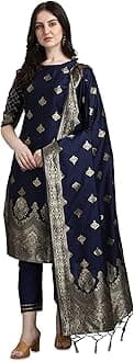 VredeVogel Women's Cotton Silk Jacquard Kurta Pant with Banarasi Silk Dupatta