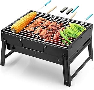 Uten Small BBQ Grill, Portable Folding Charcoal Barbecue Grill, Stainless Steel Desk Table Top BBQ for Garden Outdoor Cooking Camping Hiking Picnics Travel 15.7'' x 10.62'' x 7.87''