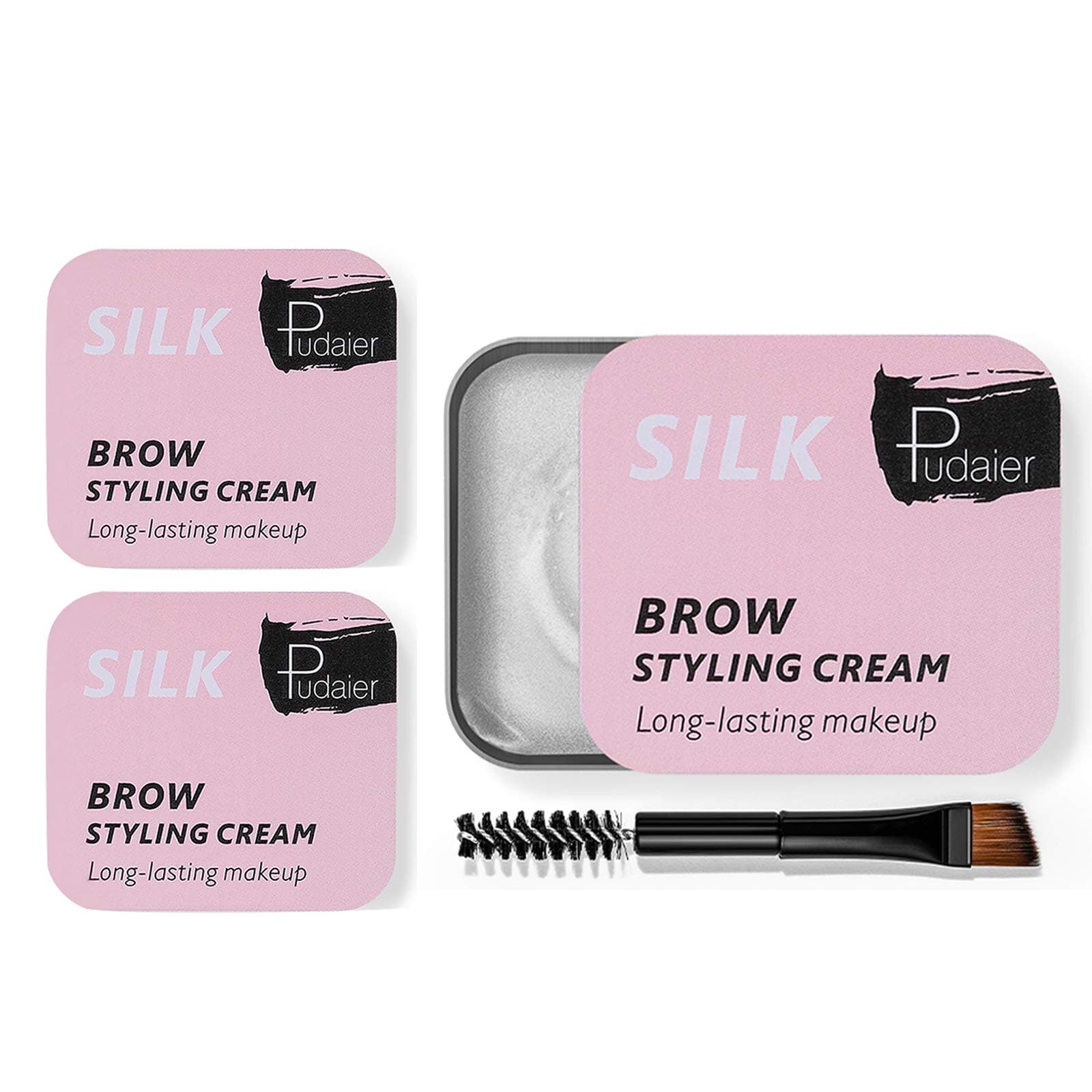 Eyebrow Gel Kit with Mini Brush 2 Pcs Long Lasting 4D Brow Styling Cream Makeup Clear Waterproof Eyebrow Soap Balm Pomade Cosmetics