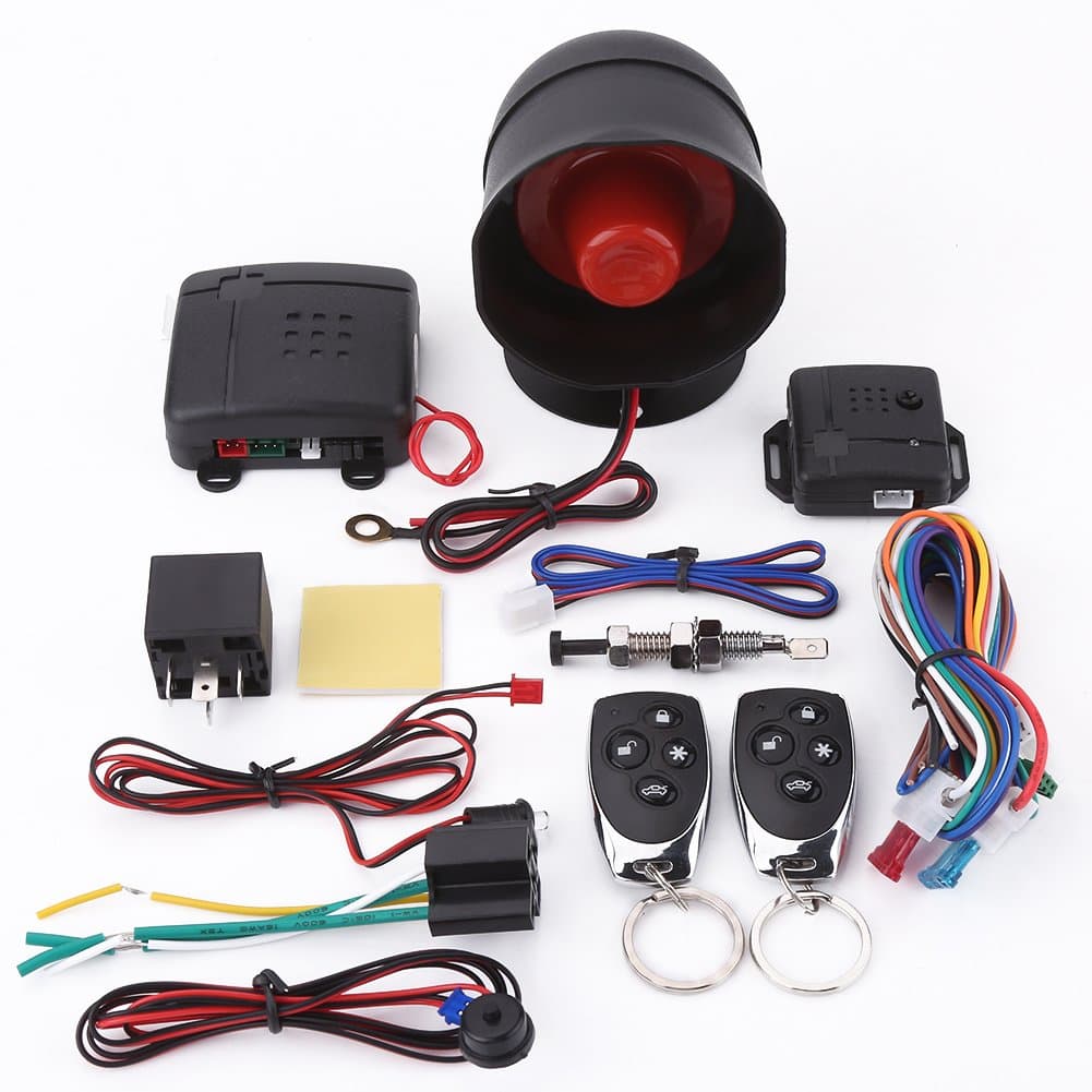 Car Alarm Security System, Black Universal Anti-Theft Device Car Security Device Alarm System Burglar Alarm Car Keyless Entry System with 2 Remote Controls Car Horn Siren Alarm