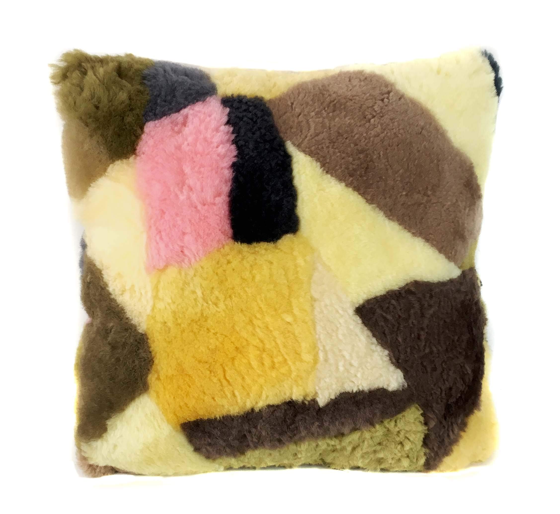 Multi-Colored Shearling Luxury Lambskin Throw Pillow Fuzzy Sofa Bed Indoor Fur Pillow