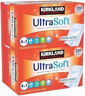 KIRKLAND Signature Fabric Softener Sheets Ultrasoft Fresh Scent, 250 Count (Pack of 2)