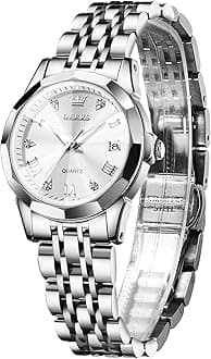 OLEVS Ladies Watch - Waterproof Popular Analog Quartz Fashion Simple Women's Wrist Watch with Crystal Arabic/Roman Numeral Dial, Date and Day, Business Watch with Stainless Steel Band - Easy to Read