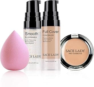 SACE LADY Waterproof Full Coverage Concealer With Primer Sponge Set, Smooth Matte Flawless Creamy Liquid Foundation Corrector Makeup Kit for Eye Dark Circles Spot Acne Scar Cover (Natural)