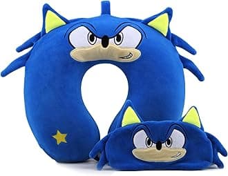 Superhero Travel Pillow for Kids & Adults with Sleep Eye Mask, Memory Foam U-Shaped Neck Pillow with Washable Cover, Soft Head Support Travel Accessories for Airplane Car Train Bus Recline, Royal Blue