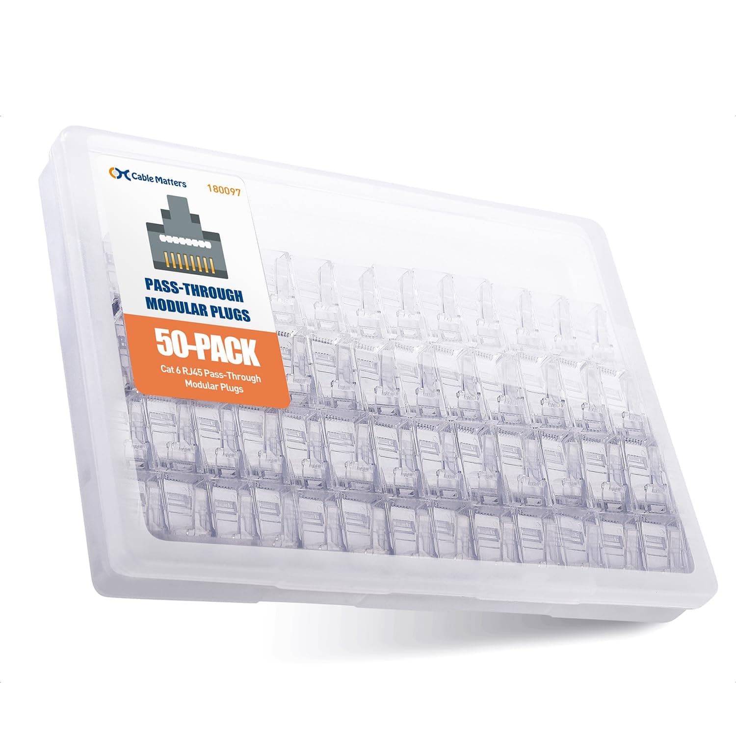 Cable Matters 50-Pack Cat 6 Pass Through RJ45 Connectors (RJ45 Pass Through Connectors / Cat6 Connector) for Solid or Stranded UTP Ethernet Cable