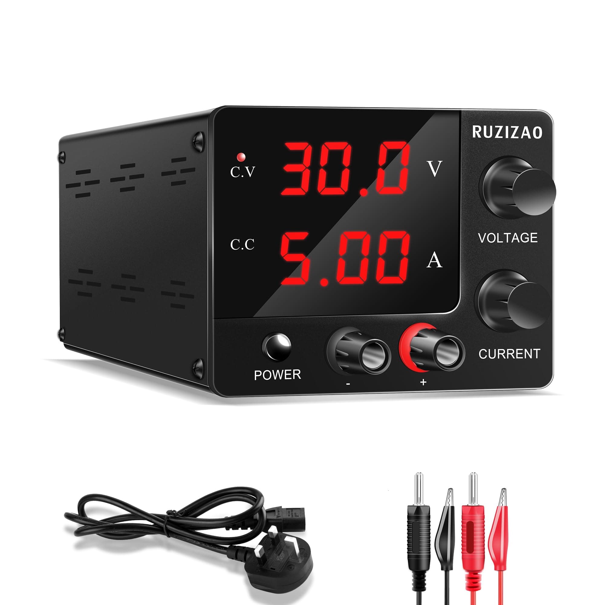 RUZIZAO DC Power Supply Variable (30V 5A), Mini Bench Power Supply with Upgra...