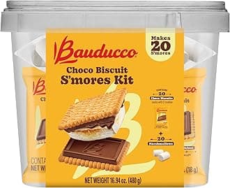 Bauducco Choco Biscuit S’mores Kit, 16.94 oz (Pack of 20) - Individually Wrapped Packs with 2 Chocolate Biscuits & Marshmallows for Easy S’mores Making