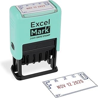 ExcelMark 2445 Date Stamp with Text - Blue and Red Ink (Seafoam Mount, Faxed)