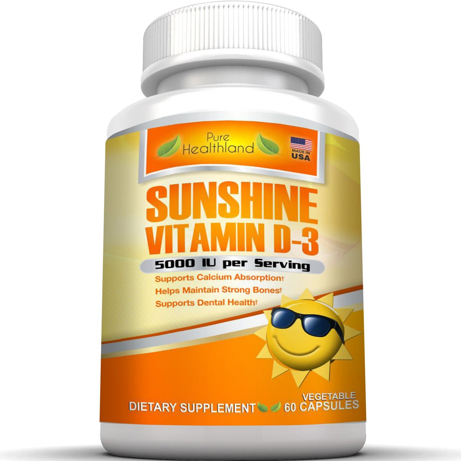 Sunshine Vitamin D3 HIGH Potency Vegetable Capsules with 5000 IU Cholecalciferol Per Serving