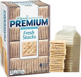 Premium Fresh Stacks Original Saltine Crackers – 13.6 oz (8 Stacks) – Topped with Sea Salt – Crisp, Light, and Versatile – Healthy Snacks for Soups, Dips, and Everyday Enjoyment + Luxenton tradmark Spoon Included.