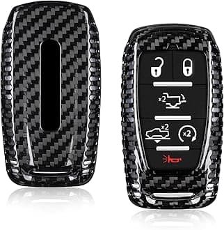 T-carbon Key Fob Cover fits for Ram Key Fob Cover Real Carbon Fiber Key Fob Protector fits for Ram TRX 1500 2500 3500 Accessories for Power Wagon Tradesman Key Case with Keychain,Black