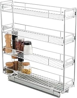 OCG 4-Tier Pull Out Kitchen Cabinet Spice Rack Holder Shelves (8" W x 21" D), Slide Out Slim Storage Wire Baskets for Storage Organization, Narrow Slide Out Storage for Narrow Space