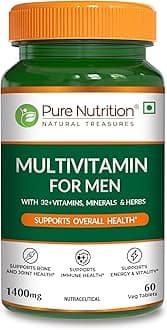 - Pure Nutrition Multivitamin for Men (1400mg), 60 Veg Tablets, with Biotin, Iron, Alfa Alfa, Moringa, Ginseng, Fenugreek & Green Tea | Supports Immunity, Energy, Stamina, Bone & Overall Health