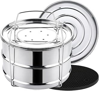 Aozita (5.7l) - Stackable Steamer Insert Pans with Sling for 5/6/7.6l Instant Pot Accessories - Stainless Steel Food Steamer for Pressure Cooker, Baking, Lasagna Pans, Upgrade Interchangeable Lids ...