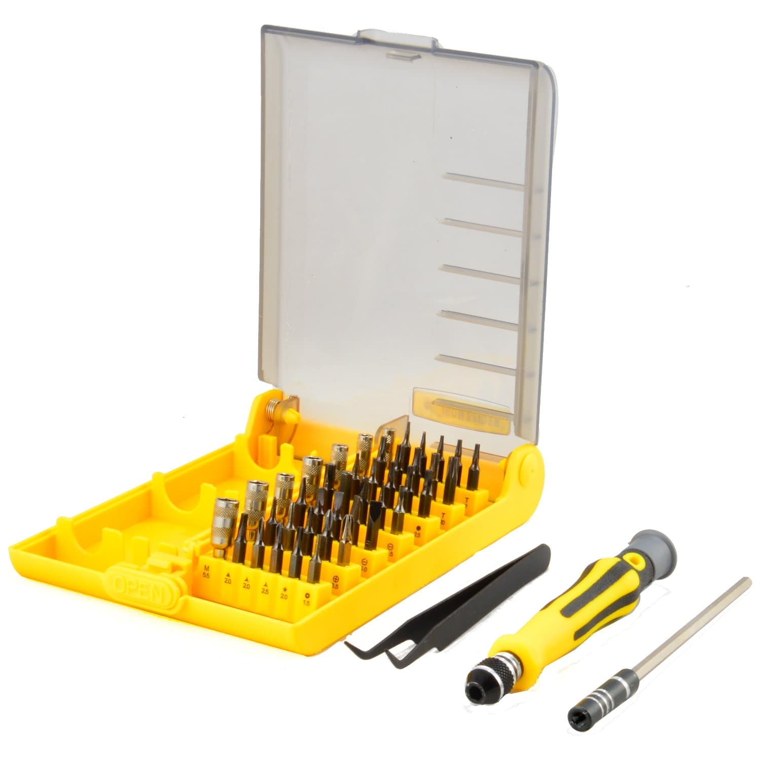 Precision Screwdriver Set for Smart Phone, Laptop, Gadget Repair, Includes Tamperproof / Security Bits, ESD Tweezers and Extension Bar (45 in 1 Tool Kit)