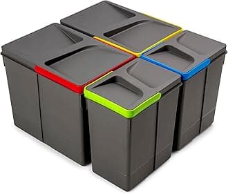 Emuca - Recycle Containers for kitchen drawers, Height 266mm (10,47 inch), 2x15L + 2x7L, Anthracite grey plastic, Plastic