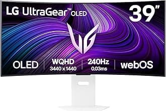 39GX90SA-W UltraGear 39″ WQHD (3440×1440) Curved Smart OLED Gaming Monitor with webOS, 240 Hz, 0.03 ms, NVIDIA G-SYNC Compatible, DisplayHDR True Black 400, HDMI 2.1/DP/USB
