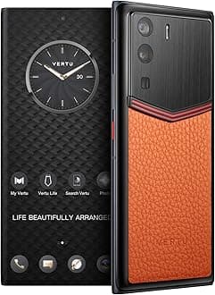 VERTU METAVERTU Web 3.0 Calfskin 5G Phone, Unlocked Android Smartphone, Secure Encrypted, Double Systems, 64MP Camera, 144Hz AMOLED Curved Display, Dual SIM, Fast Charge (Enameled, Orange, 12G+512G)