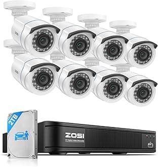 1080P H.265+ Home Security Camera System with AI Human Vehicle Detection, 5MP 3K Lite 8 Channel CCTV DVR Recorder with 2TB Hard Drive and 8 x 1080p Surveillance Bullet Camera Outdoor Indoor