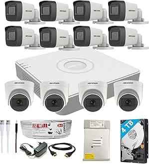 HIKVISION 16 Channel DVR with 5 MP 8 Bullet & 4 Dome Cameras with Audio Recording + 4 TB HDD + (3+1) Cable roll + 16 CH Power Supply + USEWELL BNC & DC Full Combo Kit