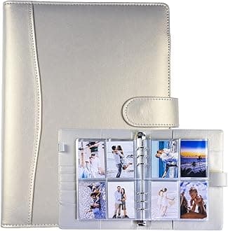 A5 Binder Card Collector with 30 Pack 4-Pocket Card Pages, 6 Ring Binder Album with 240 Card Slots, PU Leather Binder Cover with Magnetic Buckle Closure for Organizing Trading Cards (Pearly White)