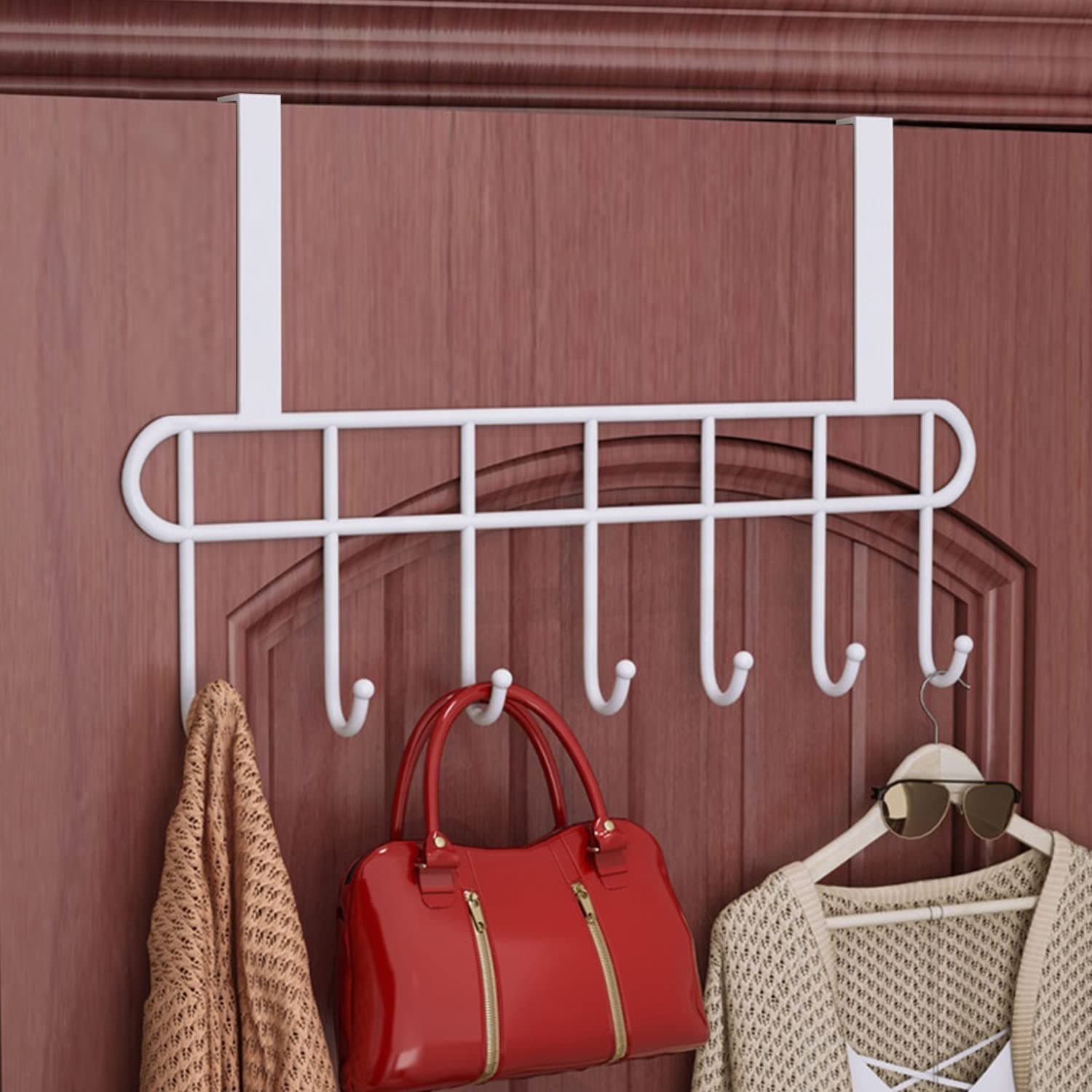 Everline Multi - Functional Steel Over The Door Hook Hanger Organizer/Wall Hook Rack for Hanging Clothes, Towel in Room, Kitchen, Bathroom - Black (7 Hook)