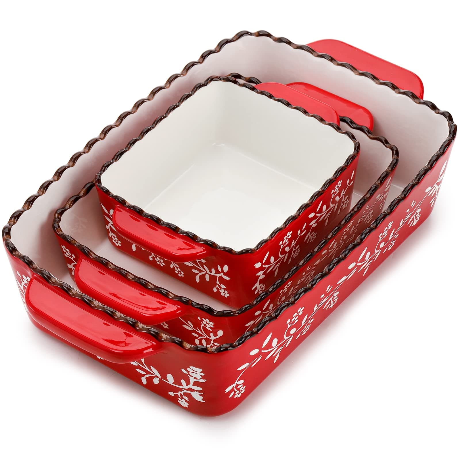 3 Pack Ceramic Bakeware Set, Porcelain Rectangular Baking Dish Lasagna Pans for Cooking, Kitchen, Casserole Dishes, Cake Dinner, 12 x 8.5 x 6 Inches of Baking Pans, Banquet and Daily Use, Red