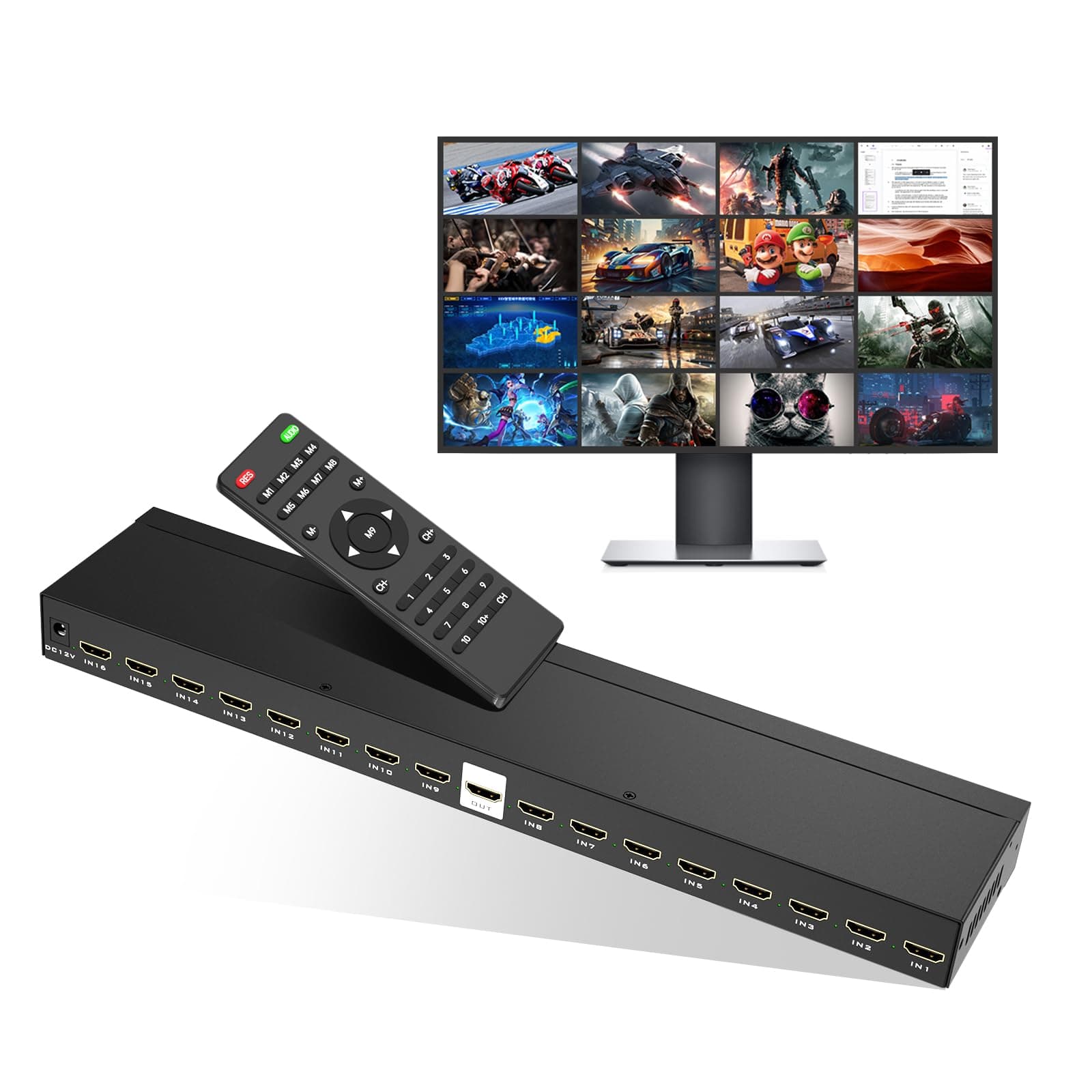 MT-VIKI 4K HDMI Multi-Viewer 16x1 w/IR Remote, 4K@30Hz Seamless HDMI Switcher 16 in 1 Out for PS4/PS5/Security Camera