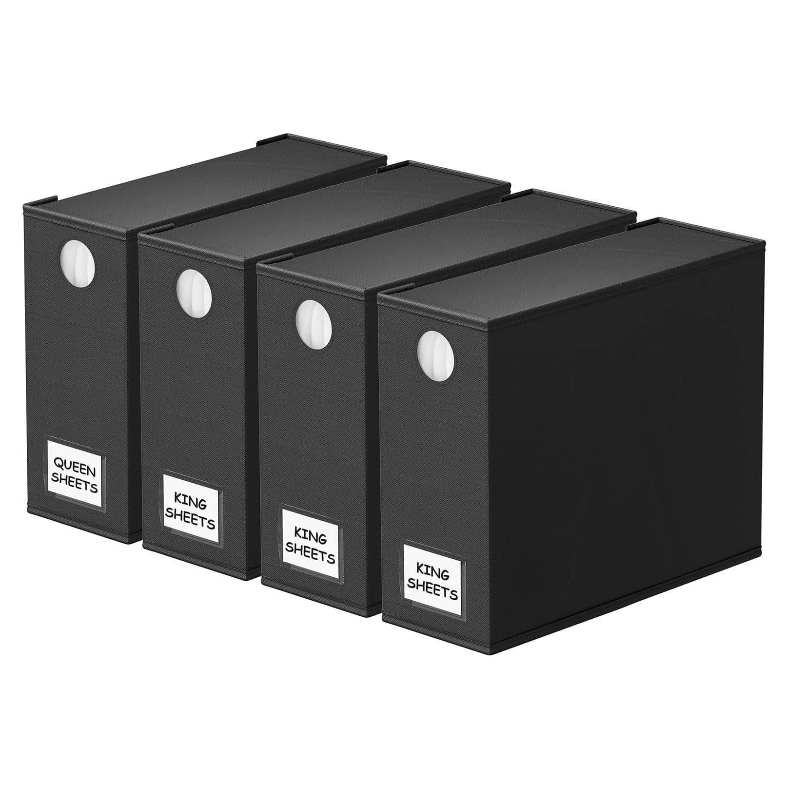 4 Pack Bed Sheet Organizers and Storage, Foldable Sheet Organizer for Linen Closet, Sheets Set Folder Keeper with Window XL (Queen & King Size) Organizing Bedding Container, Black