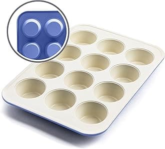 GreenLife Bakeware Healthy Ceramic Nonstick, 12 Cup Muffin and Cupcake Baking Pan, PFAS-Free, Periwinkle, CC008014-001