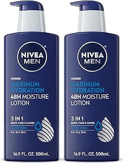 NIVEA MEN Maximum Hydration 48-Hour Moisture Body Lotion for Dry Skin, Aloe Vera Lotion for Men, 3-in-1 Body, Face and Hands, Dermatologically-Tested, 16.9 Fl Oz Bottle (Pack of 2)