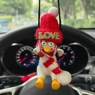 Swining Duck Gifts with Hat/Scarf Car Mirror Hanging Accessories Cars Rearview Mirrors Charms for Wome Men Interior Cute Thing for Jeep Winter Rear View Stuff Must Haves for Kids Girls