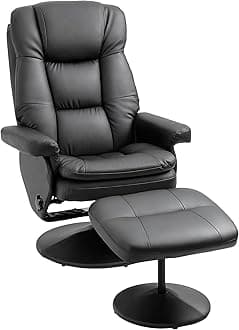 HOMCOM Swivel Recliner with Ottoman, PU Leather Reclining Chair with Ottoman, Upholstered Recliner and Footrest with Wrapped Base for Living Room, Bedroom and Home Office, Black