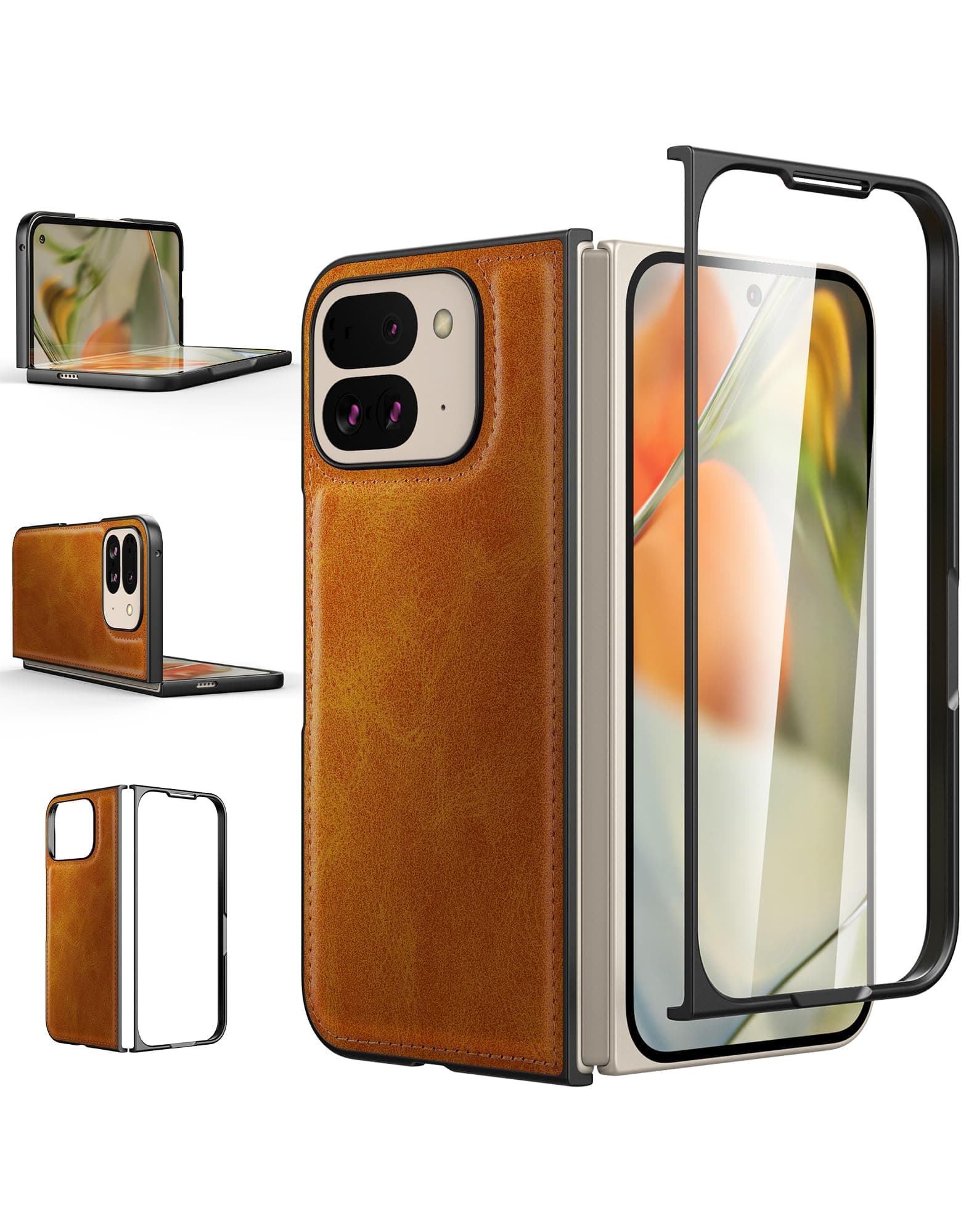 Foluu for Google Pixel 9 Pro Fold Case, with Front Built-in Screen Protector, PU Leather + Hard PC Shell Ultra Thin Slim Durable Protective Phone Case Cover for Google Pixel 9 Pro Fold 2024 (Yellow)