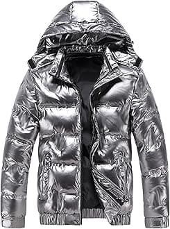 JEsilunmaMY Mens Thermal Shiny Hooded Puffer Jackets Winter Coats Water-Resistant Down Coats Insulated Puffy Padded Coat