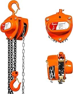 YATOINTO Chain Hoist 1 Ton(2200 Lbs) Capacity 20 FT Manual Hand Lift Steel Chain Block Hoist with 2 Heavy Duty Hooks Industrial Grade Steel Structures for Garages Automotive Machinery