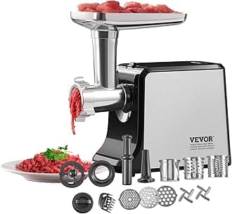 VEVOR Meat Grinder, 3 Lbs/Min Capacity Electric Meat Grinders with Blade, Grinding Plate, Sausage Maker, Kubbe Kit, Burger Press, Chopper Attachment, Stainless Steel Meat Mincer for Home Kitchen