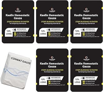First Aid Advanced Quick Clotting Combat Gauze - Flexible Hemostatic Gauze - to Stop The Bleed kit Faster with Quick Clotting Gauze - Survival Kit Supplies - 3" x 12.5' - Pack of 5