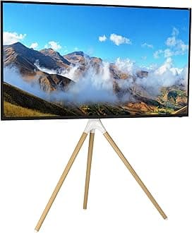 VIVO Artistic Easel 45 to 65 inch LED LCD Screen, Studio TV Display Stand, Adjustable TV Mount with Swivel and Tripod Base, White Bracket, Light Wood Legs, STAND-TV65AW