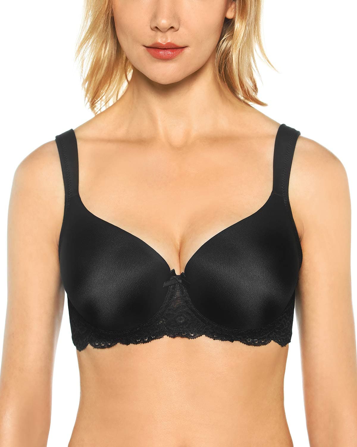 Gnowann Women's Full-Coverage Underwire Bra Comfort Soft Wide Strap Contour Bra - Black - 42C