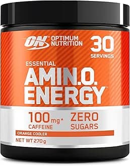 Amino Energy Pre Workout Powder, Energy Drink with Amino Acids, BCAA and L-Glutamine, Food Supplement with Vitamin C and Caffeine, Orange Cooler Flavour, 30 Servings, 270 g