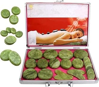 COYEUX 21PCS Of Olive Jade Massage Hot Stone Set, Electric Hot Stone Massage, with Heater, Energy Stone Scraping Board Set Suitable, Skincare Tools