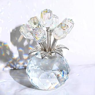 Ornalrist Crystal Clear Rose Bouquet Flower with Vase Figurine Ornament, Glass Roses Floral Collectible Romantic Gifts for Women Her Wife on Valentine's Christmas Anniversary Wedding Party Centerpiece