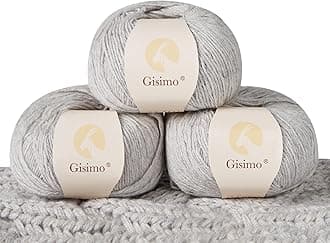 100% Inner Mongolian Cashmere Yarn, 6-Ply Luxurious and Soft Yarn for Hand Knitting & Crocheting (Light Gray, 3 Balls)